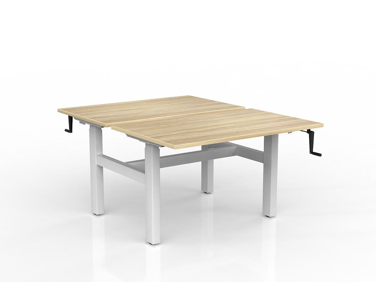 OL Agile Winder Height Adjustable Shared Desk – Oak Top with White Frame