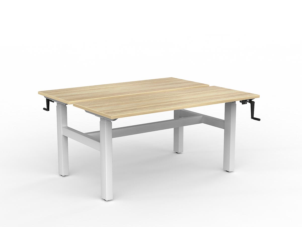 OL Agile Winder Height Adjustable Shared Desk – Oak Top with White Frame