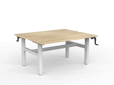 OL Agile Winder Height Adjustable Shared Desk – Oak Top with White Frame