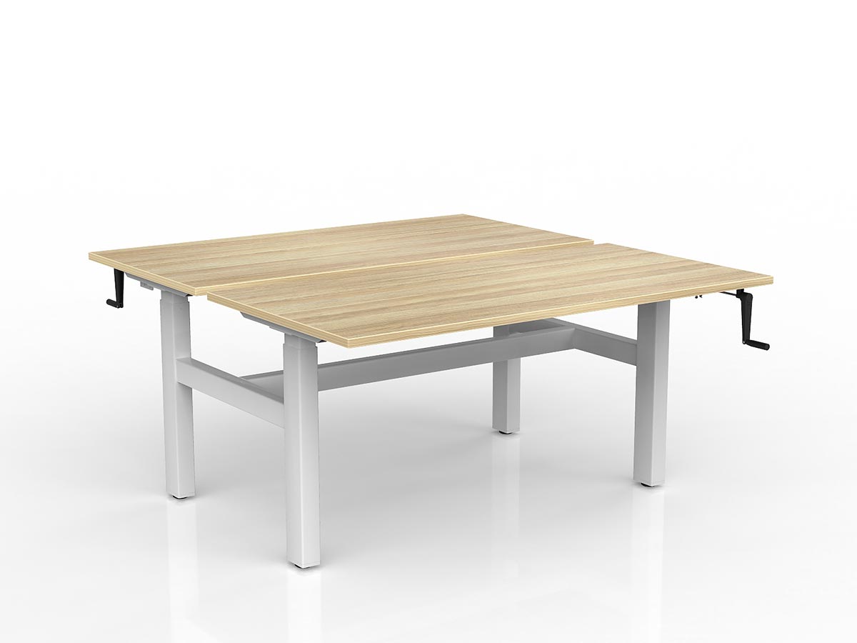 OL Agile Winder Height Adjustable Shared Desk – Oak Top with White Frame