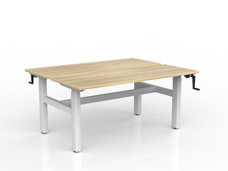 OL Agile Winder Height Adjustable Shared Desk – Oak Top with White Frame