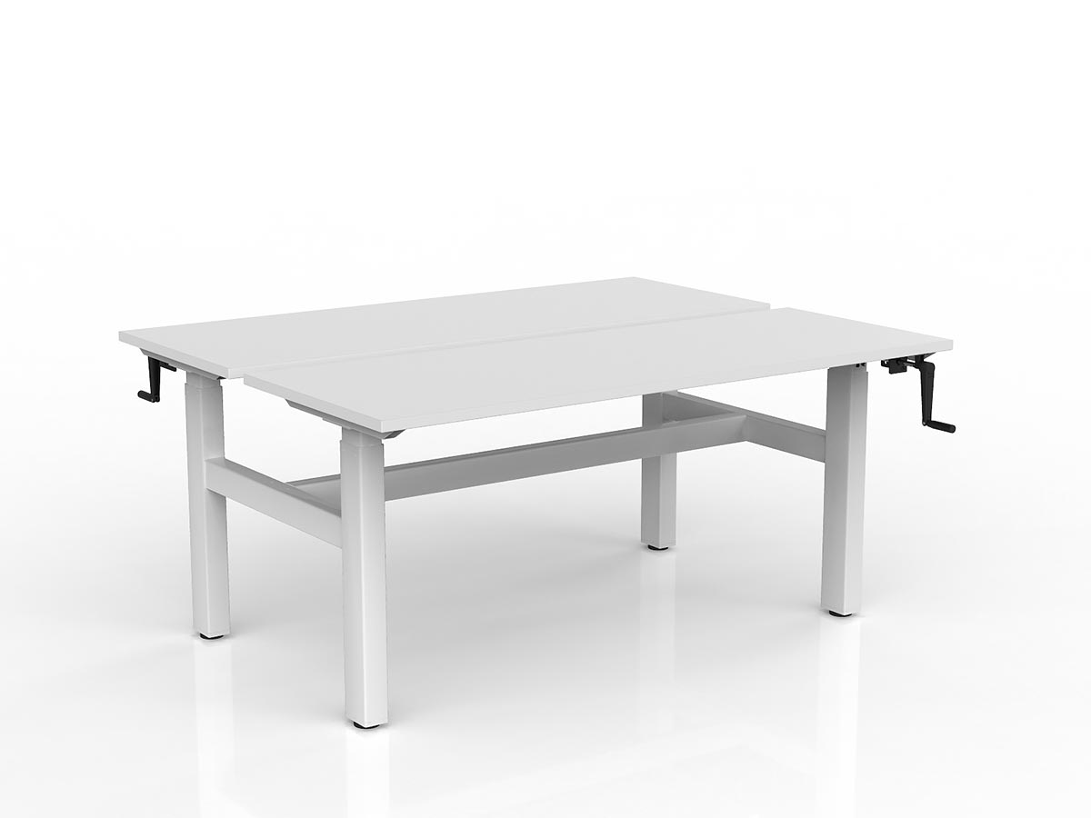 OL Agile Winder Height Adjustable Shared Desk – White Top with White Frame