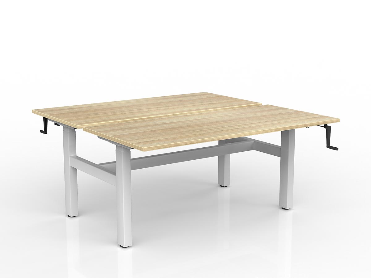 OL Agile Winder Height Adjustable Shared Desk – Oak Top with White Frame