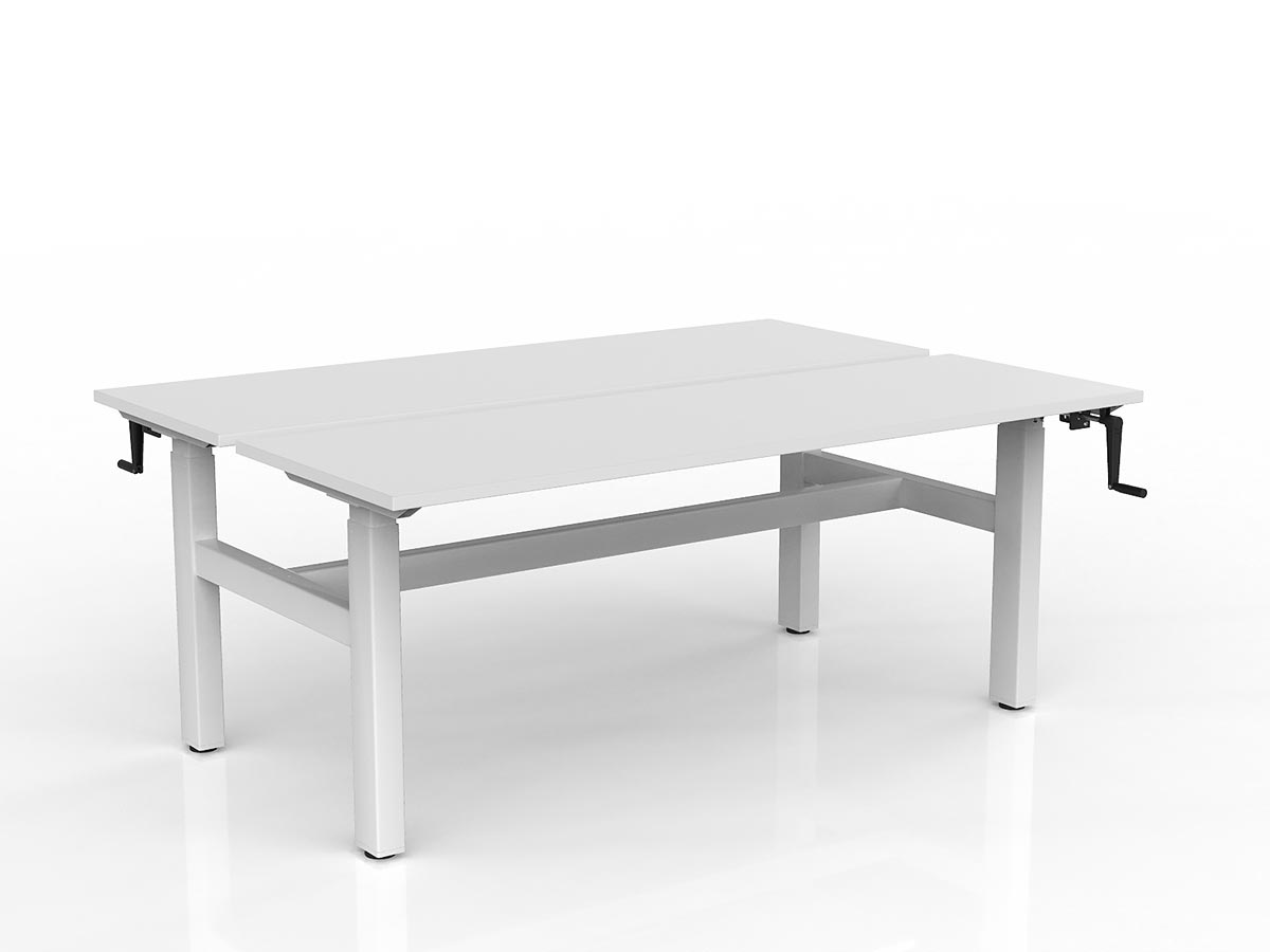 OL Agile Winder Height Adjustable Shared Desk – White Top with White Frame