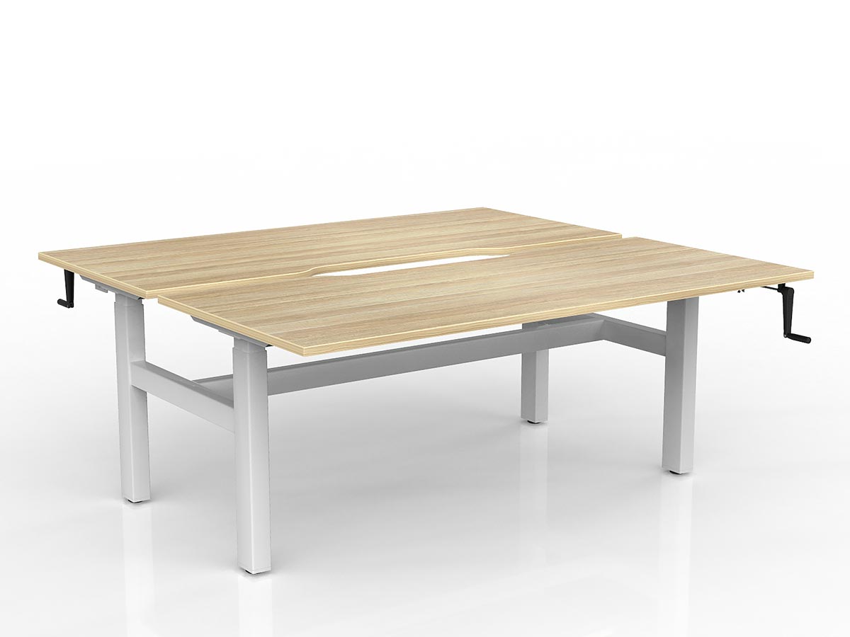 OL Agile Winder Height Adjustable Shared Desk – Oak Top with White Frame