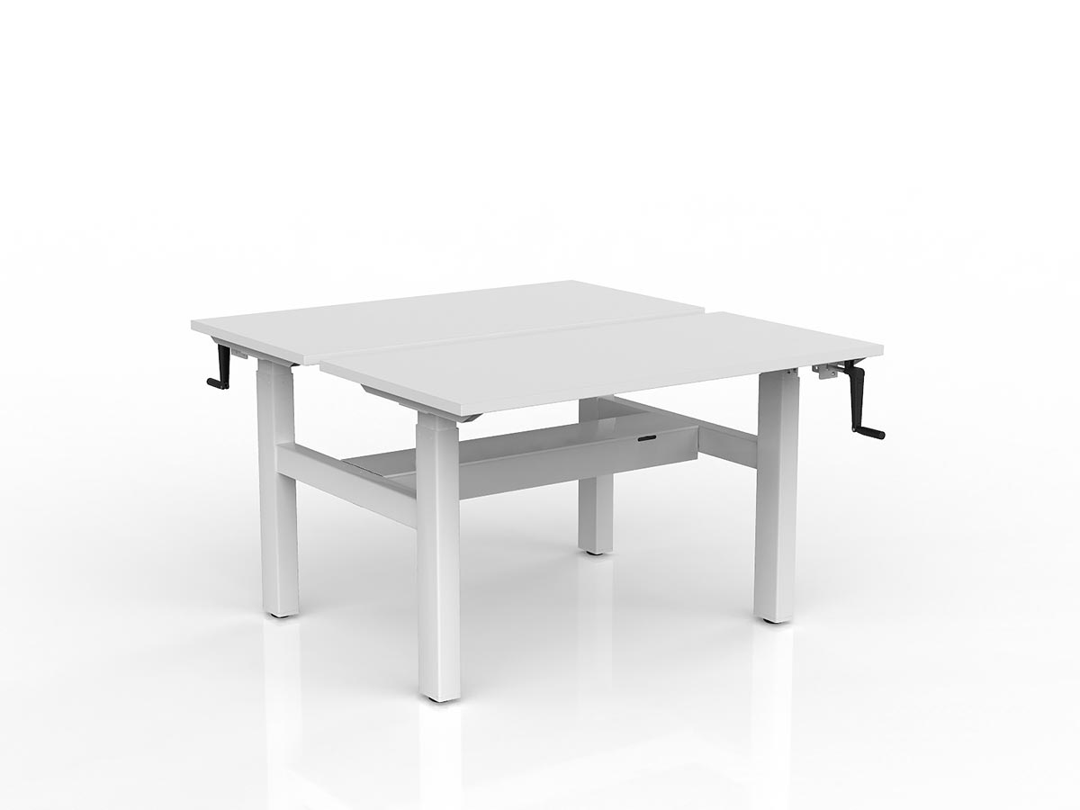 OL Agile Winder Height Adjustable Shared Desk – White Top with White Frame