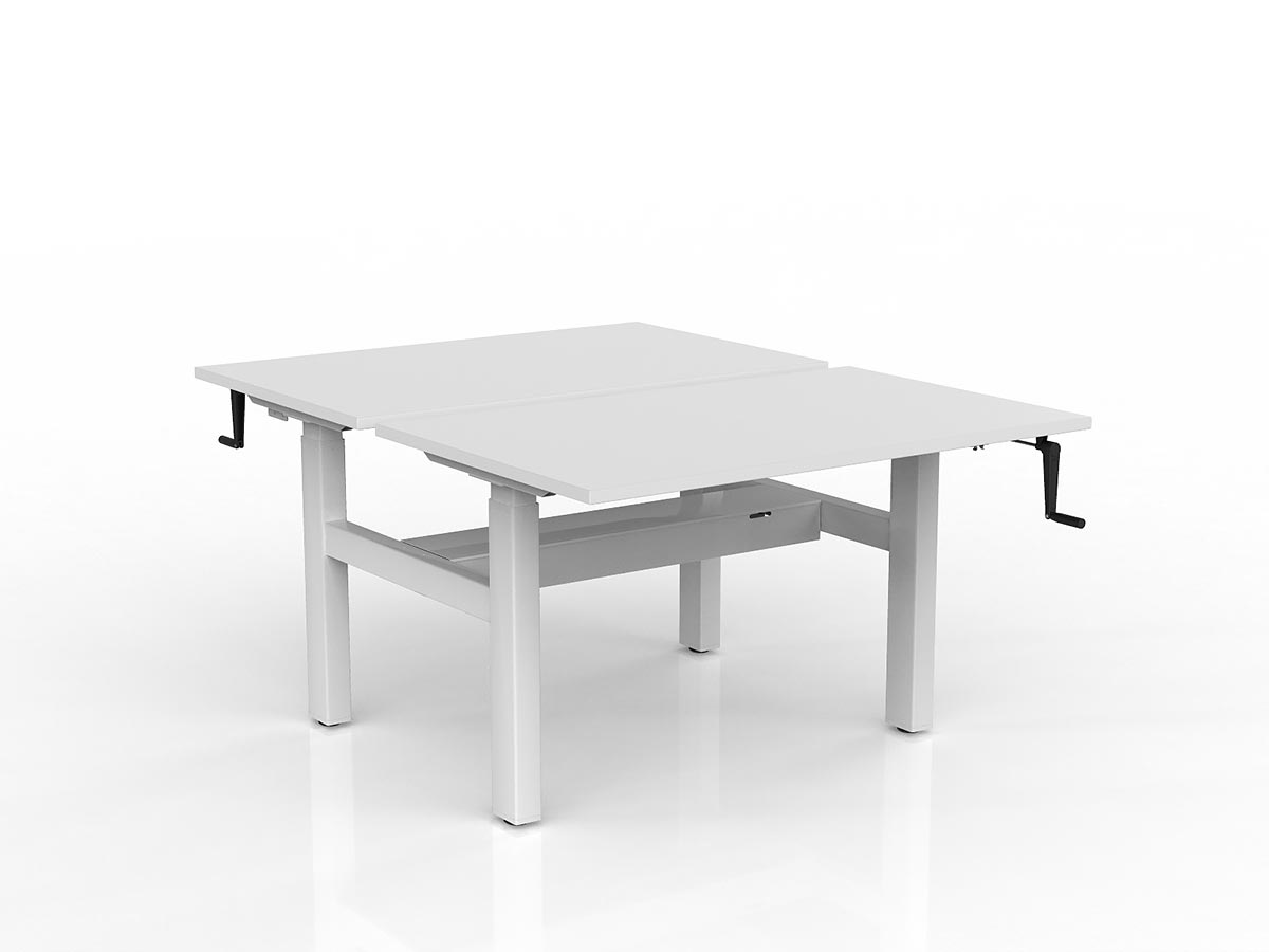 OL Agile Winder Height Adjustable Shared Desk – White Top with White Frame