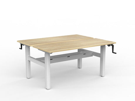 OL Agile Winder Height Adjustable Shared Desk – Oak Top with White Frame