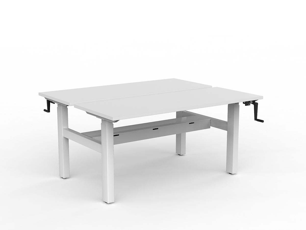 OL Agile Winder Height Adjustable Shared Desk – White Top with White Frame