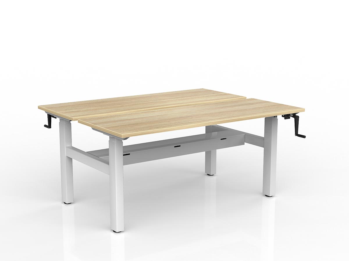OL Agile Winder Height Adjustable Shared Desk – Oak Top with White Frame