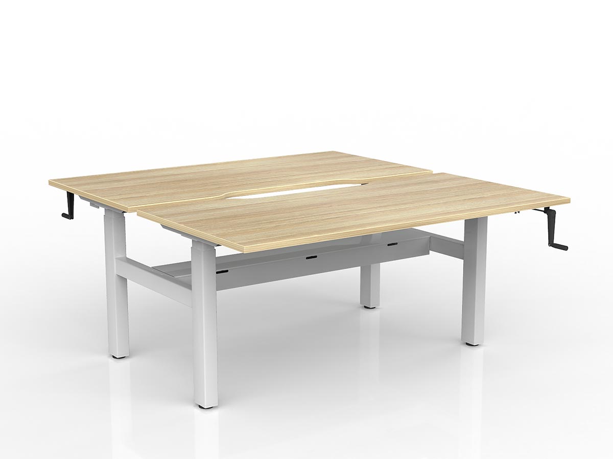 OL Agile Winder Height Adjustable Shared Desk – Oak Top with White Frame