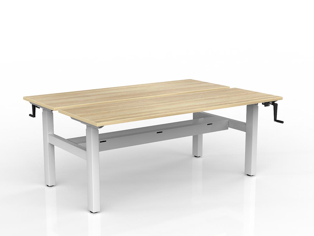 OL Agile Winder Height Adjustable Shared Desk – Oak Top with White Frame