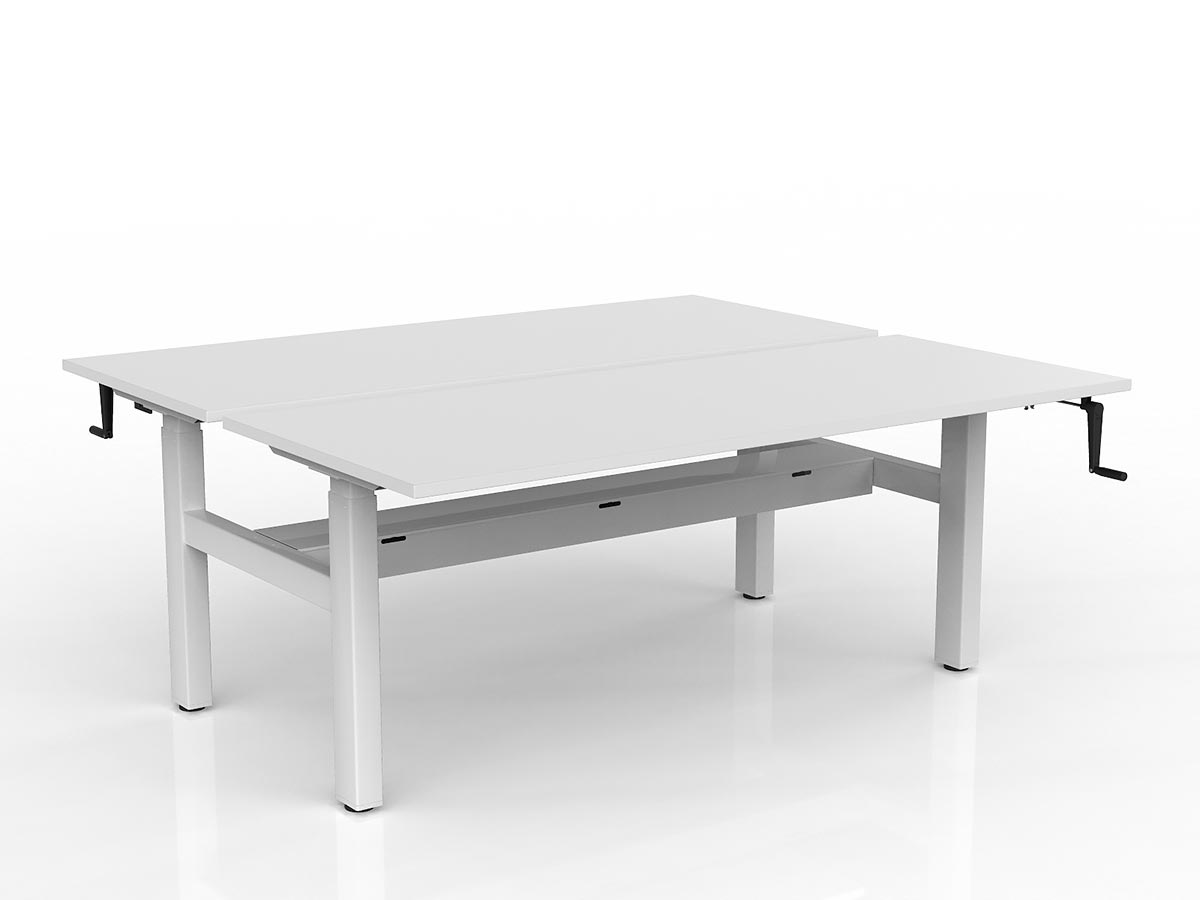 OL Agile Winder Height Adjustable Shared Desk – White Top with White Frame
