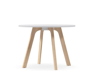 DD Toro Woodgrain Look Metal Base Round Meeting Table