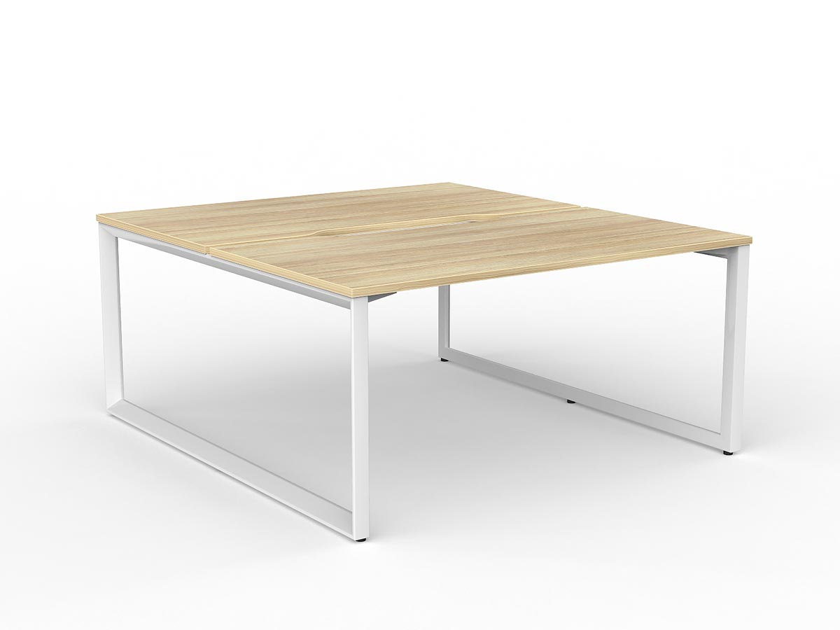 Ol Anvil Desk 2-User Double Sided Workspace with Splice Screen & White Frame Oak Top