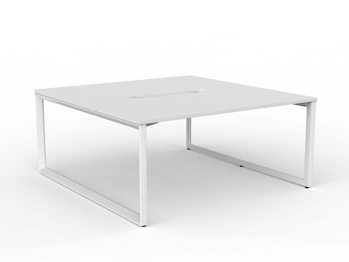 Ol Anvil Desk 4-User Double Sided Workspace with Splice Fabric Screen & White Frame