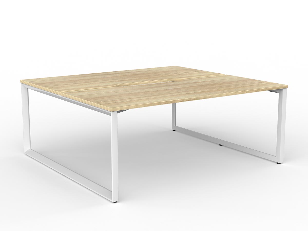 Ol Anvil Desk 2-User Double Sided Workspace with Breathe Screen & White Frame Oak Top