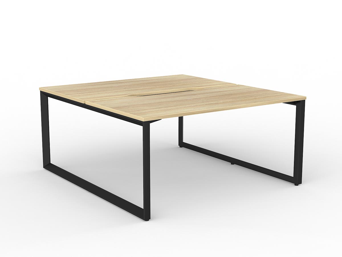 Ol Anvil Desk 2-User Double Sided Workspace with Breathe Screen & Black Frame Oak Top