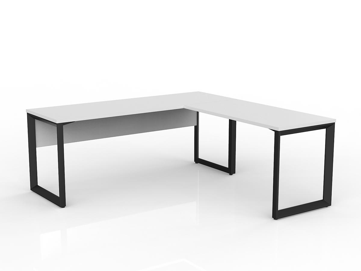 OL Anvil Desk with Return and Modesty – White Top with Black Frame