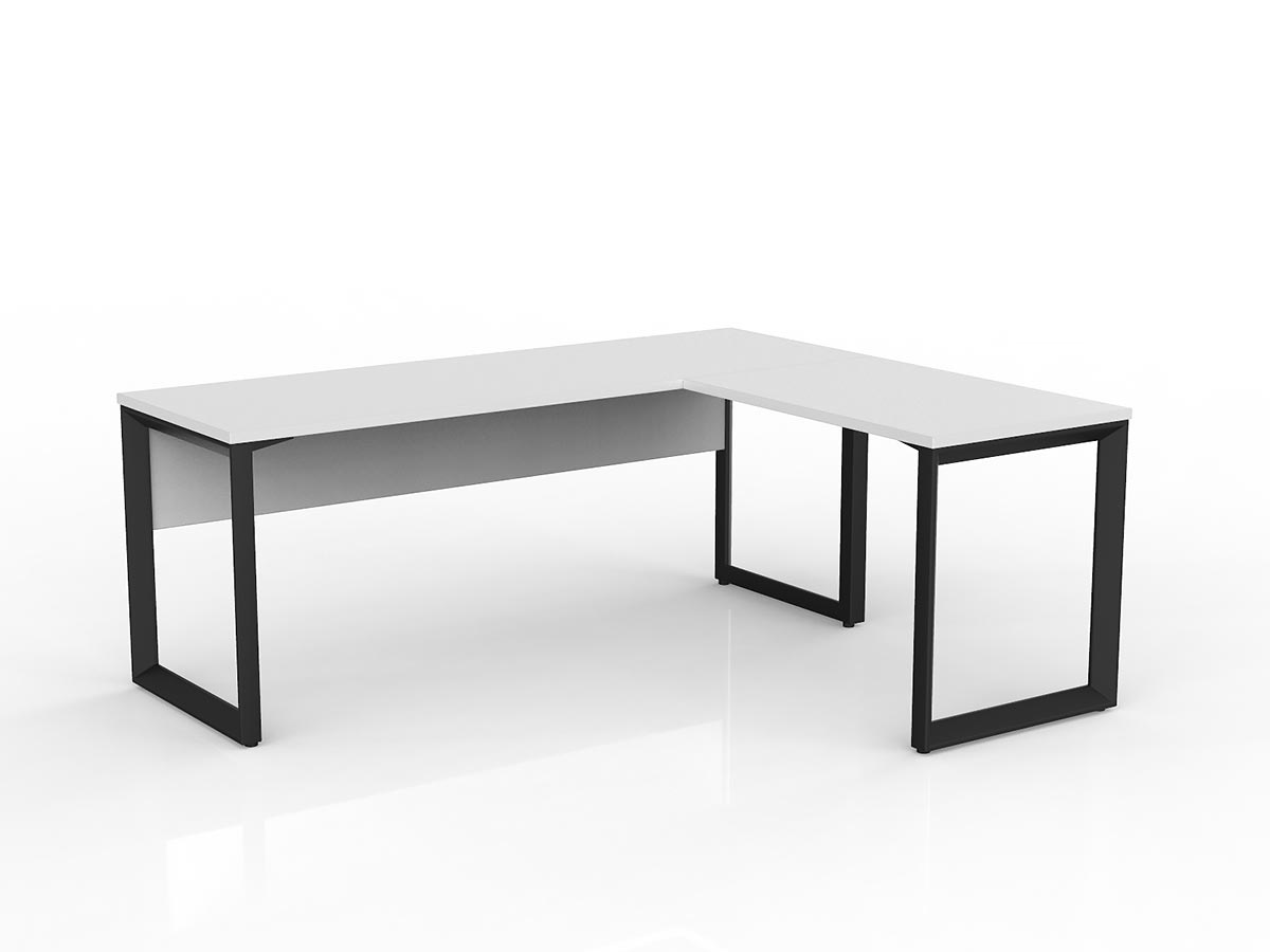 OL Anvil Desk with Return and Modesty – White Top with Black Frame