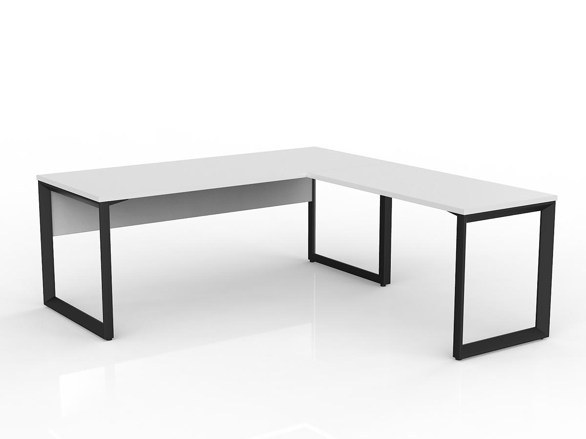 OL Anvil Desk with Return and Modesty – White Top with Black Frame