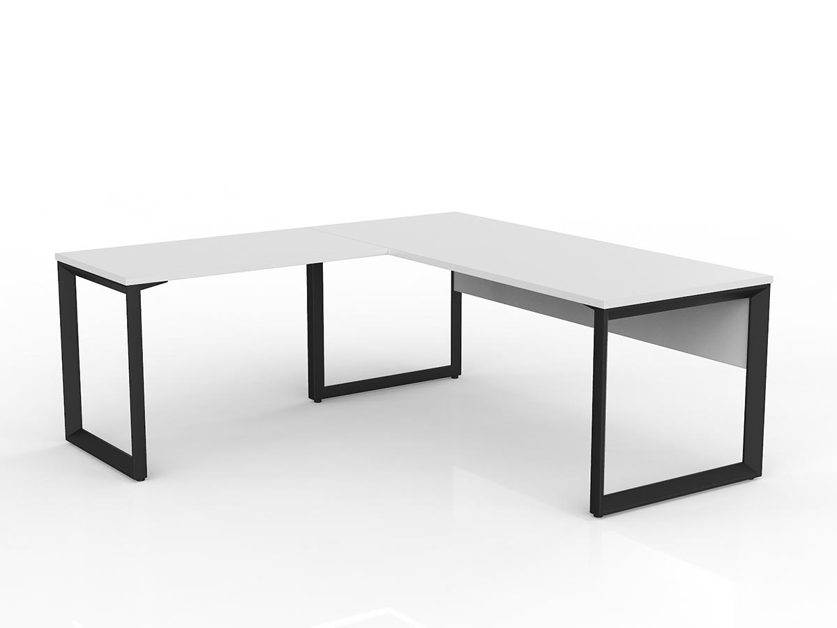 OL Anvil Desk with Return and Modesty – White Top with Black Frame