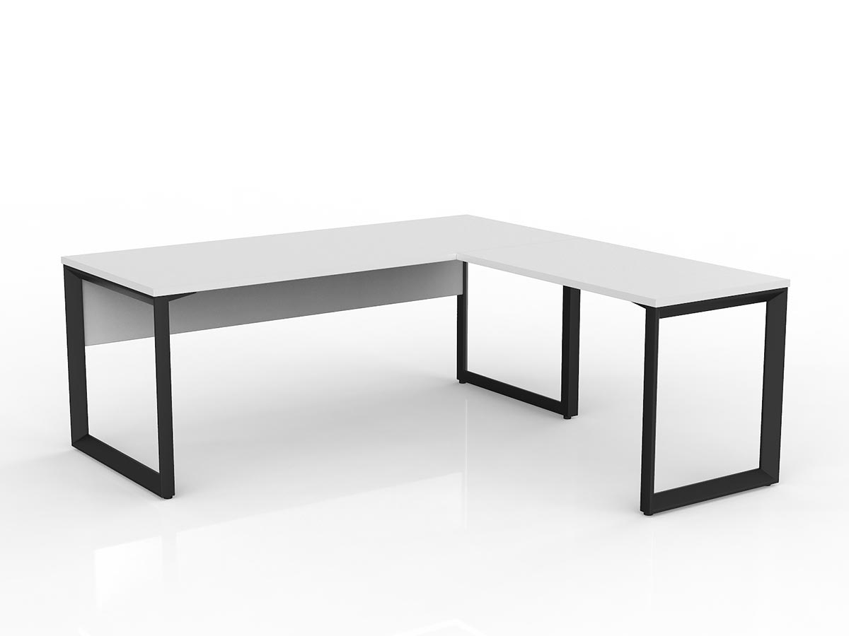 OL Anvil Desk with Return and Modesty – White Top with Black Frame