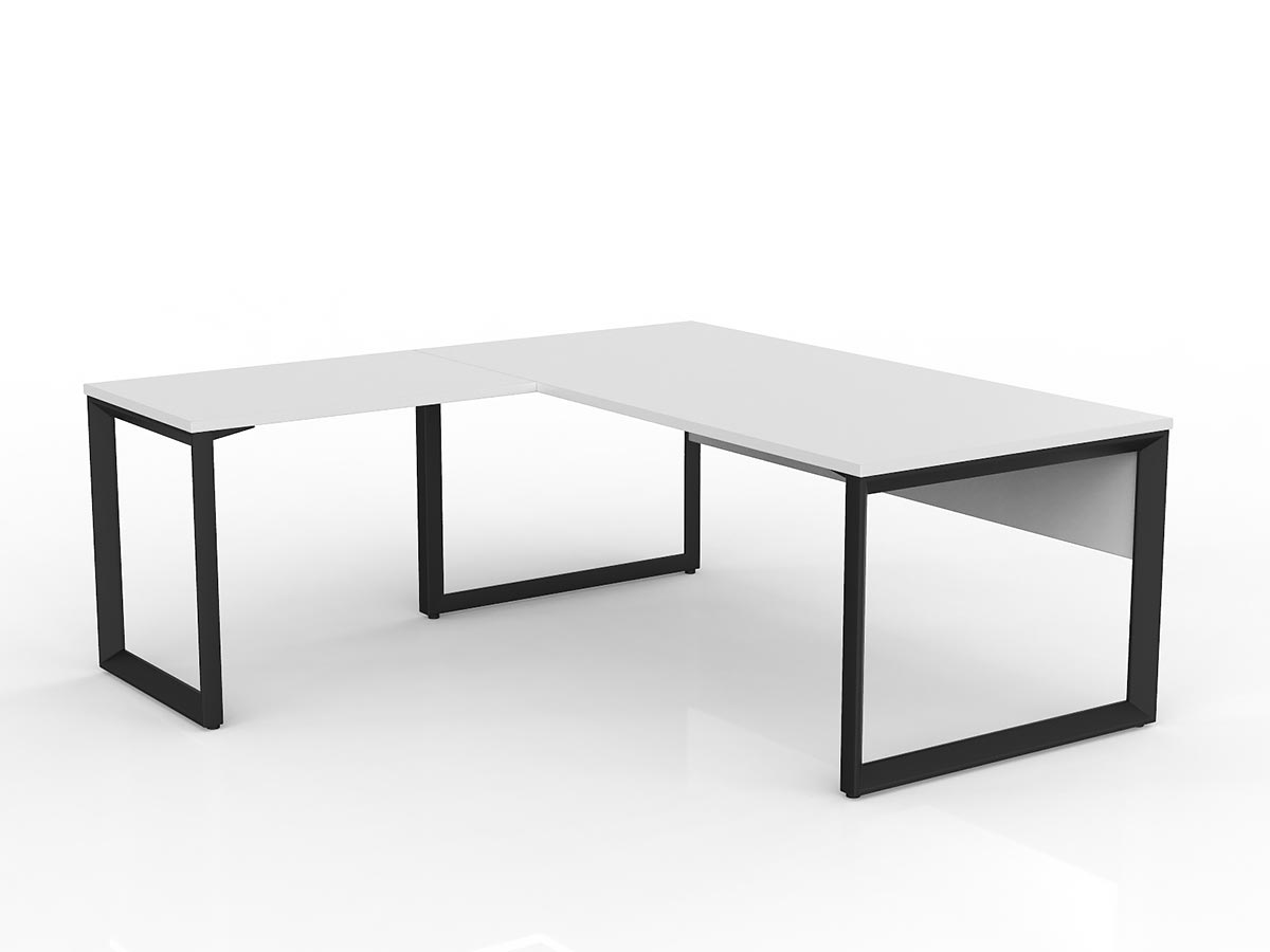 OL Anvil Desk with Return and Modesty – White Top with Black Frame