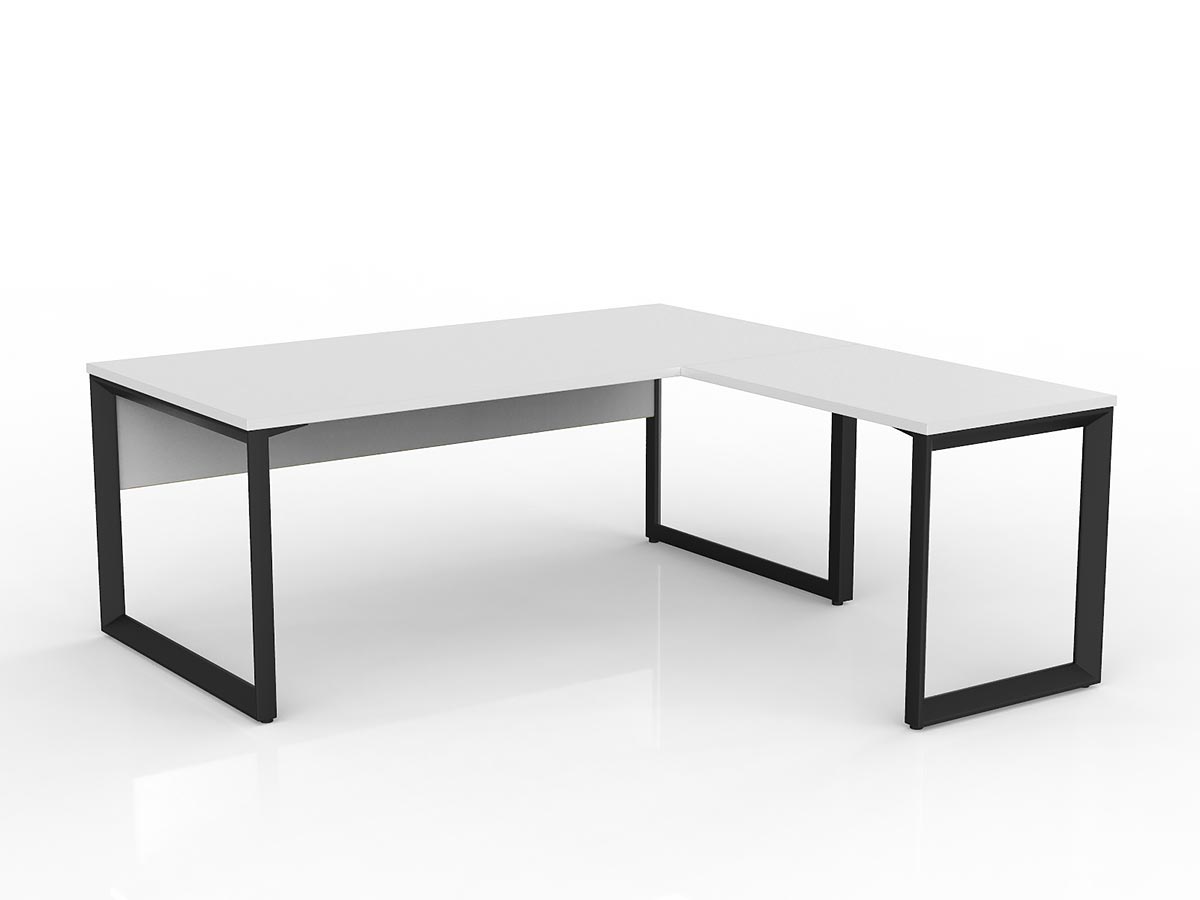 OL Anvil Desk with Return and Modesty – White Top with Black Frame