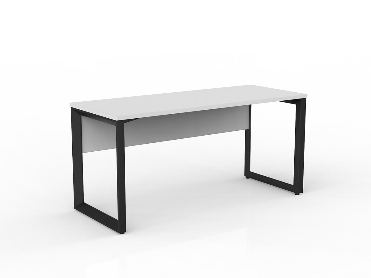 OL Anvil Straight Desk with Modesty – White Top with Black Frame