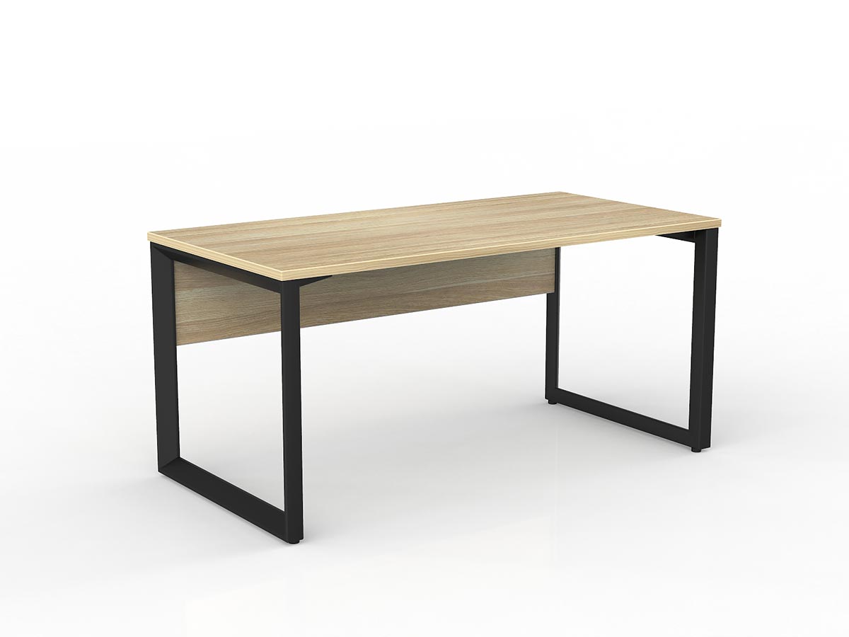 OL Anvil Straight Desk with Modesty – Oak Top with Black Frame