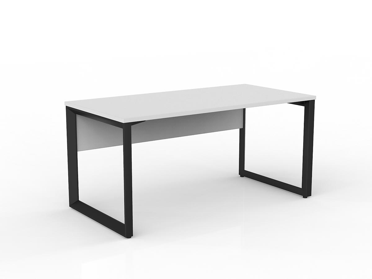 OL Anvil Straight Desk with Modesty – White Top with Black Frame