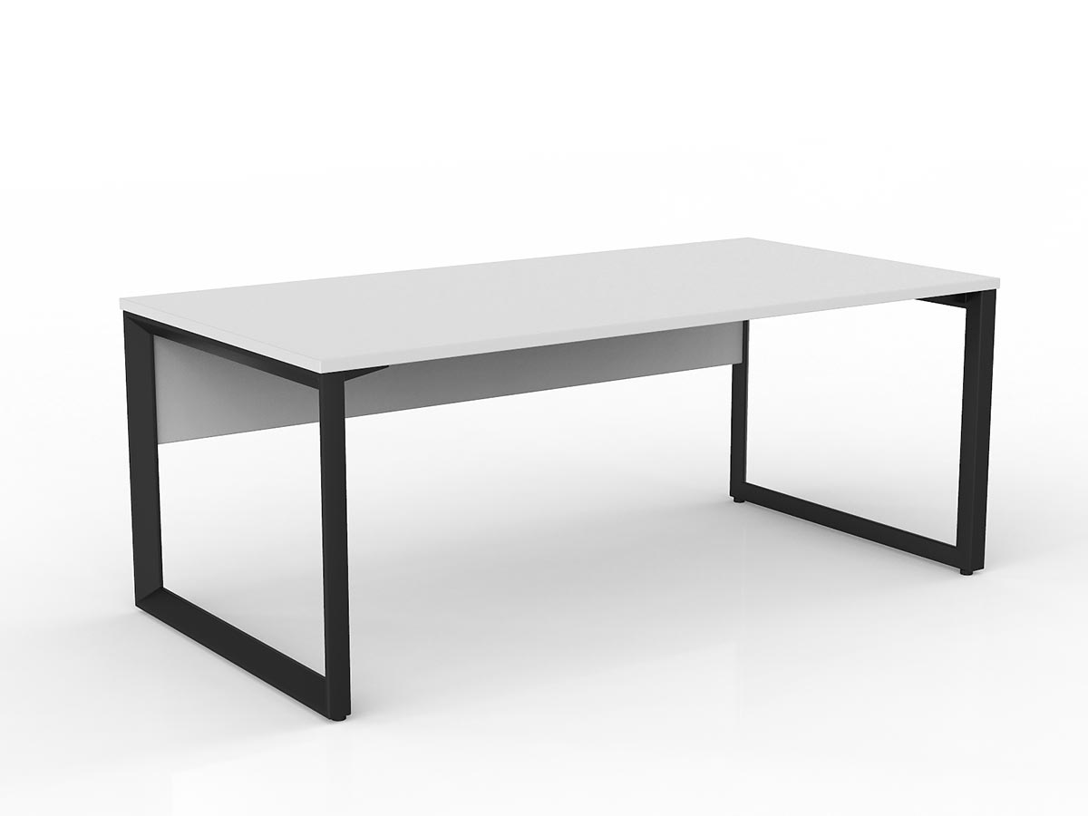 OL Anvil Straight Desk with Modesty – White Top with Black Frame