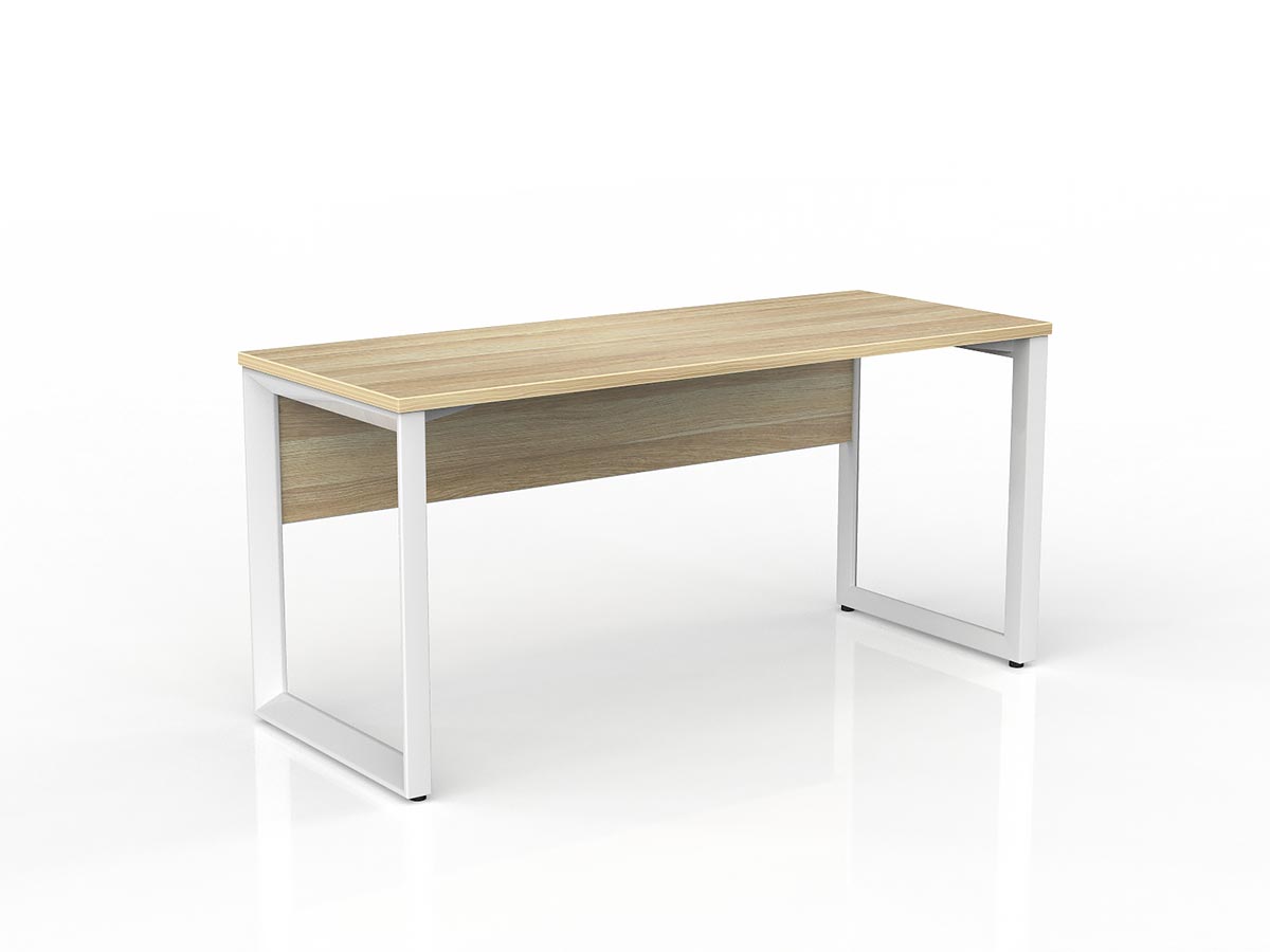 OL Anvil Straight Desk with Modesty – Oak Top with White Frame