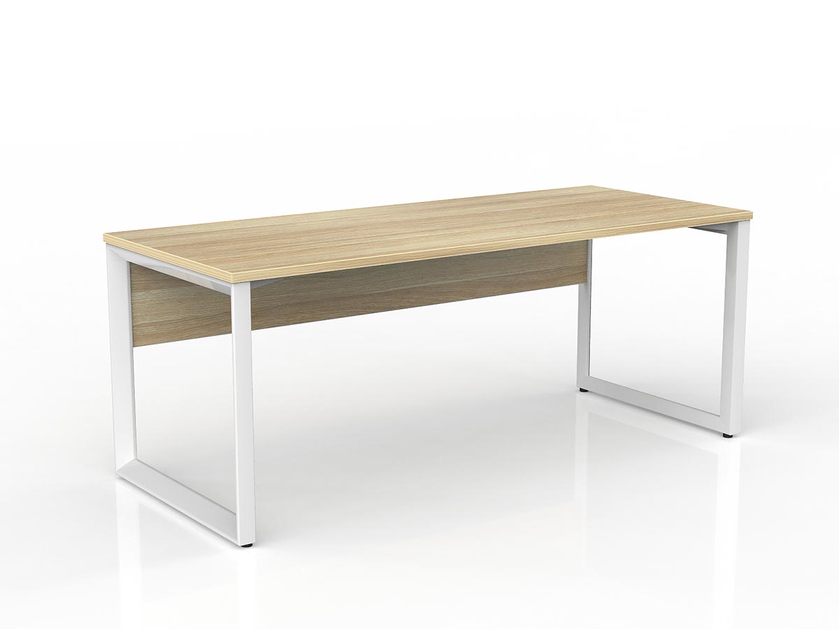 OL Anvil Straight Desk with Modesty – Oak Top with White Frame