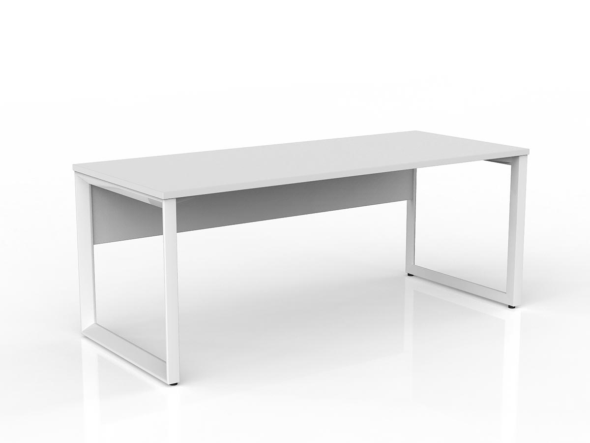 OL Anvil Straight Desk with Modesty – White Top with White Frame