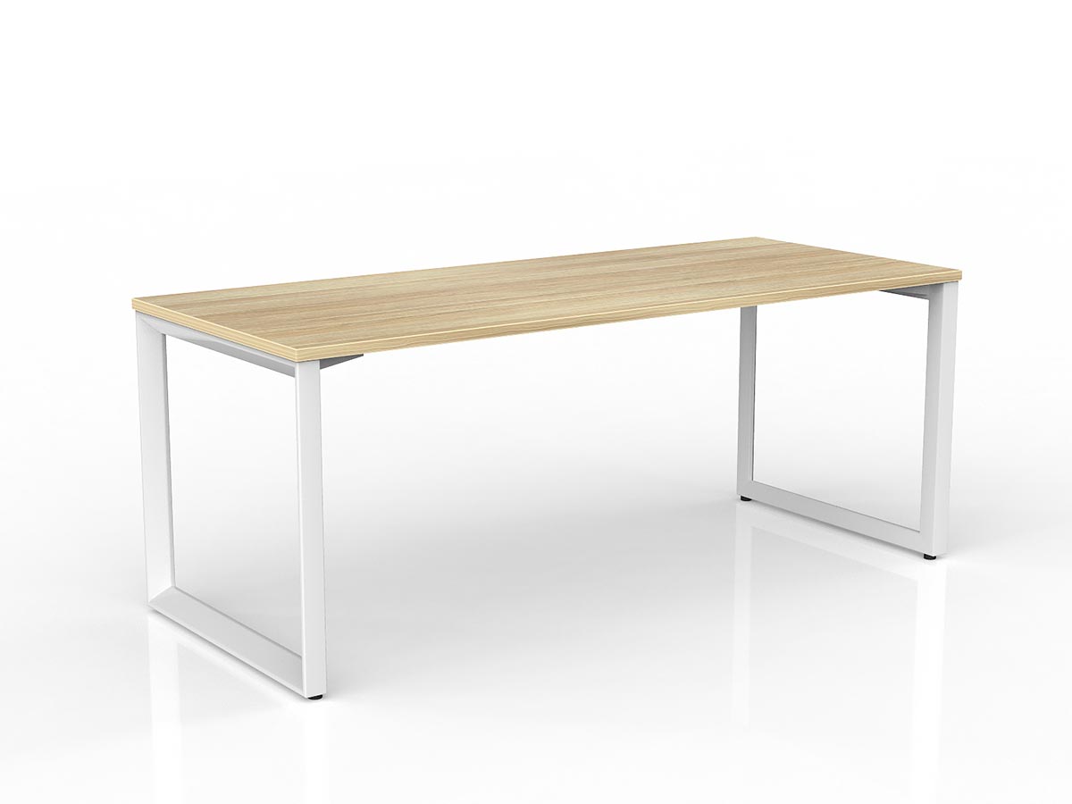 OL Anvil Straight Desk – Oak Top with White Frame