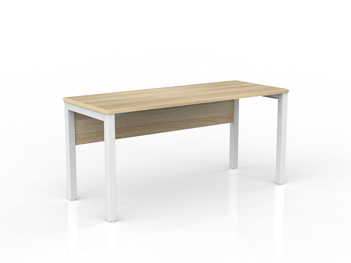 OL Axis Straight Desk with Melamine Modesty – Oak Top with White Frame