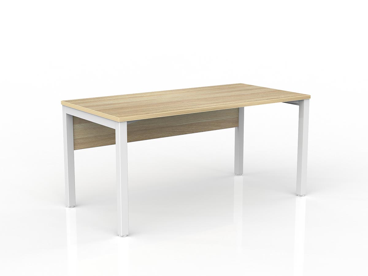 OL Axis Straight Desk with Melamine Modesty – Oak Top with White Frame