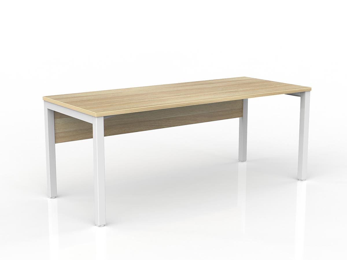 OL Axis Straight Desk with Melamine Modesty – Oak Top with White Frame