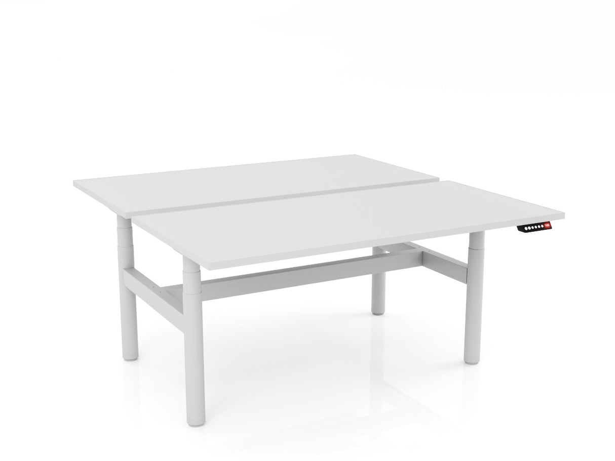 OL Agile Electric Height Adjustable Round Leg Desk in White Top with White Frame