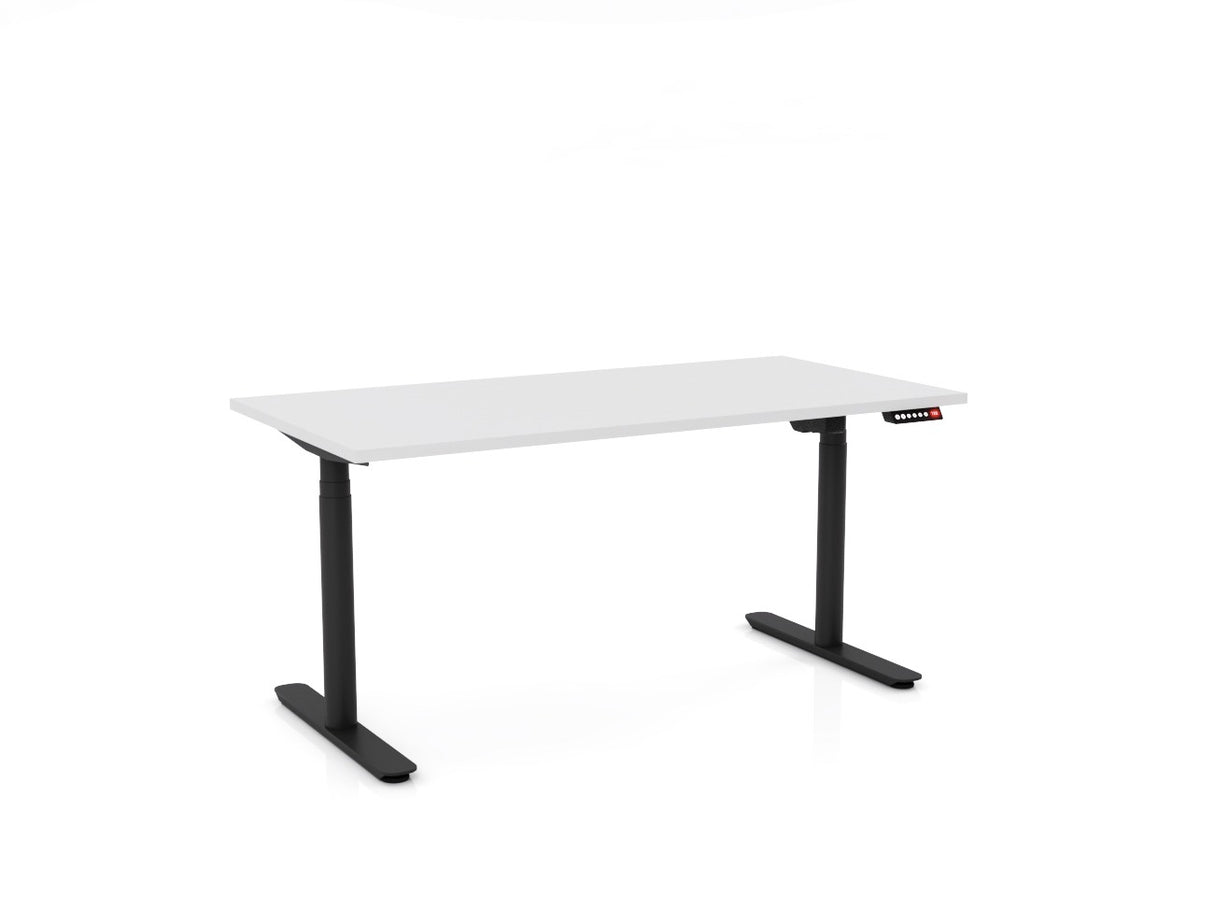 OL Agile Electric Height Adjustable Round Leg Desk in White top with Black Base