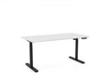 OL Agile Electric Height Adjustable Round Leg Desk in White Top with White Base