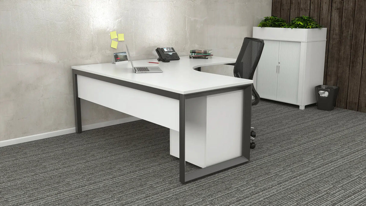 OL Anvil 90° Workstation Corner Desk – White Top with White Frame