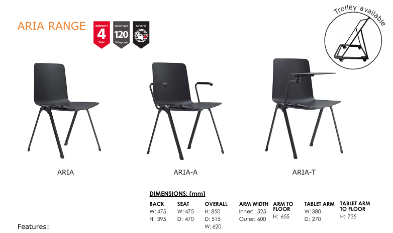 ST Aria Training Chair with Tablet Arm