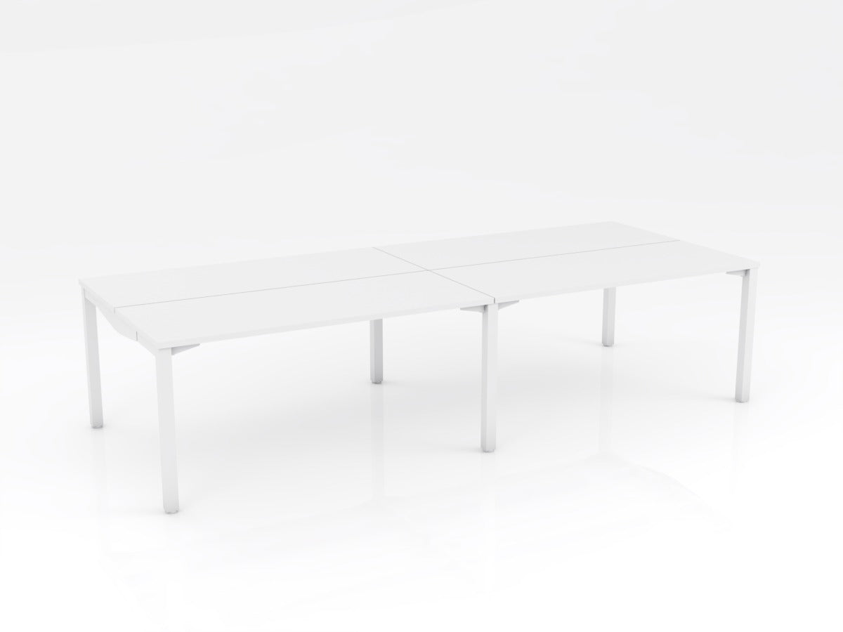 OL Axis Stretch Double Sided 4 Person Desk – White Top with White Frame