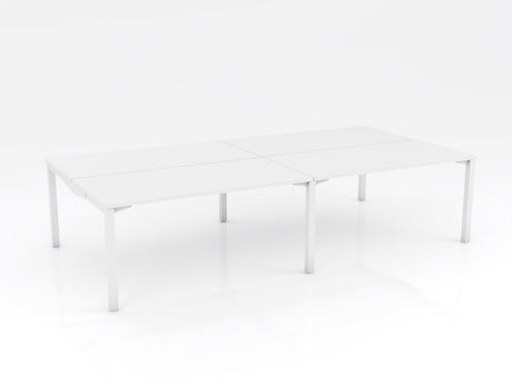 OL Axis Stretch Double Sided 4 Person Desk – White Top with White Frame