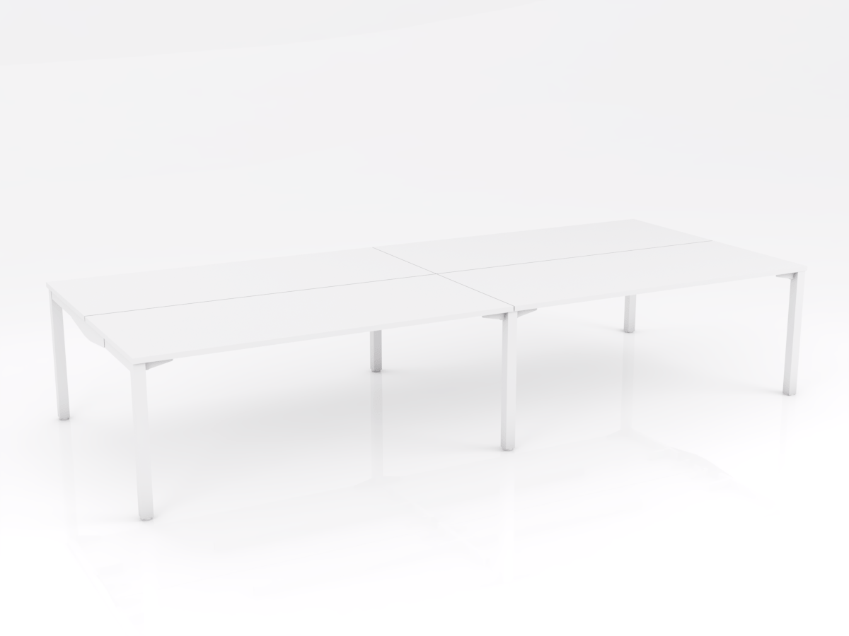 OL Axis Stretch Double Sided 4 Person Desk – White Top with White Frame