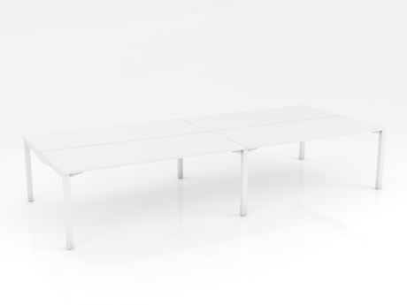 OL Axis Stretch Double Sided 4 Person Desk – White Top with White Frame