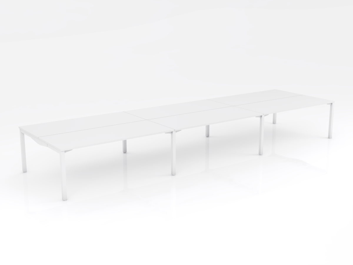 OL Axis Stretch 6 Person Double Sided Desk – White Top with White Frame